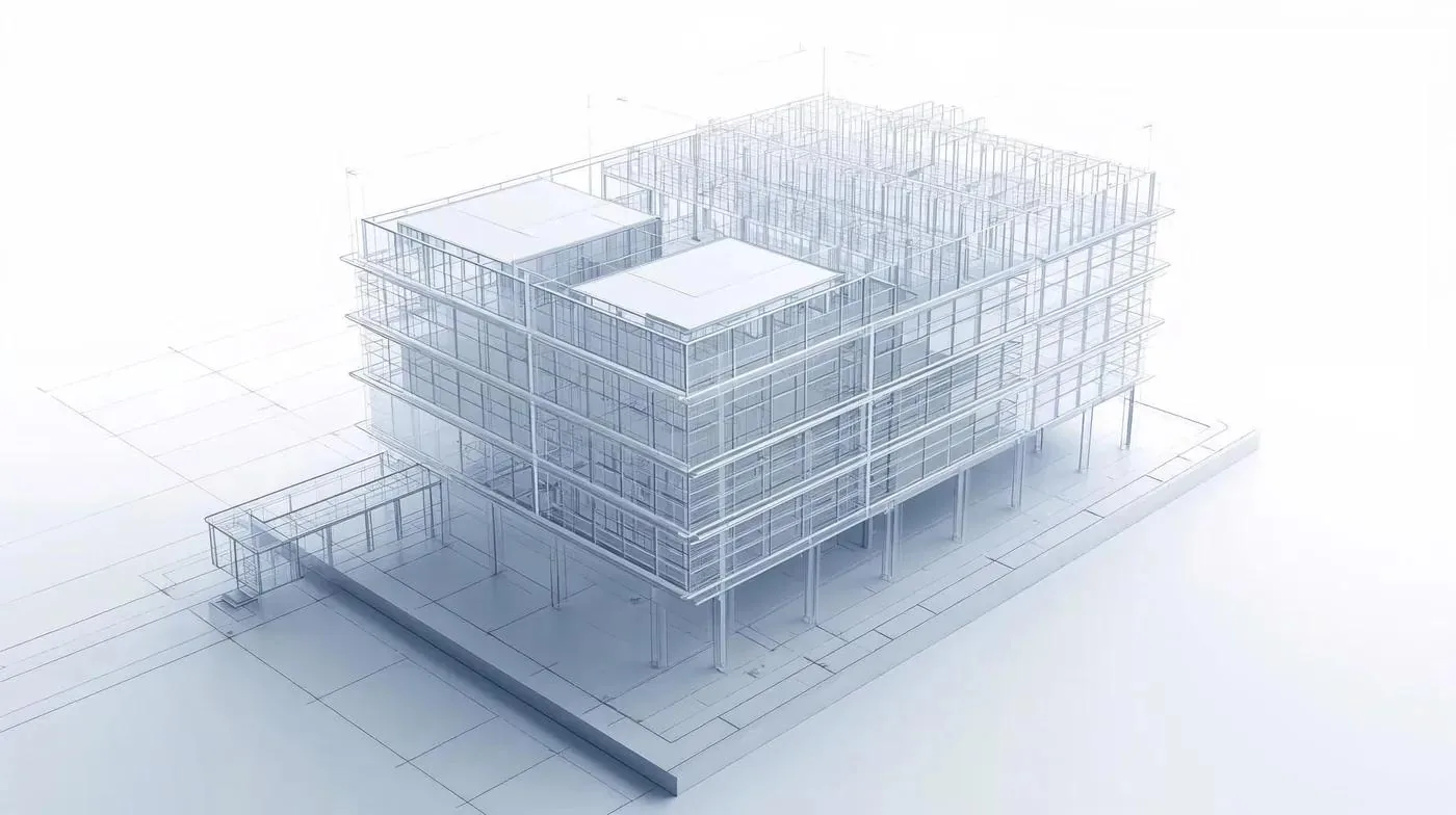 Maquette numérique filaire d'un bâtiment BIM