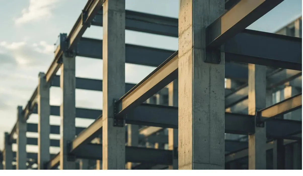 Ossature mixte acier-béton d'un bâtiment en construction