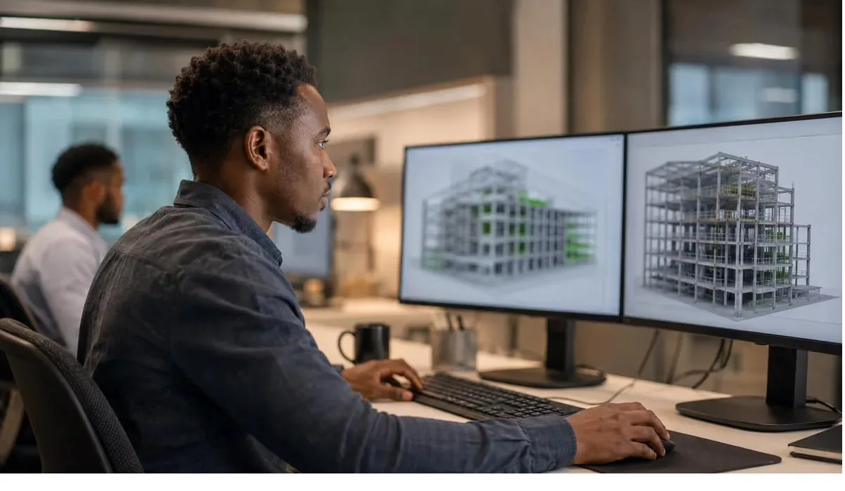 Modeleur BIM au travail sur une maquette structurelle